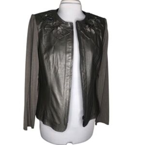NWT Peter Nygard Knit/Leather Full Zip Flower Embellished Jacket Size M
